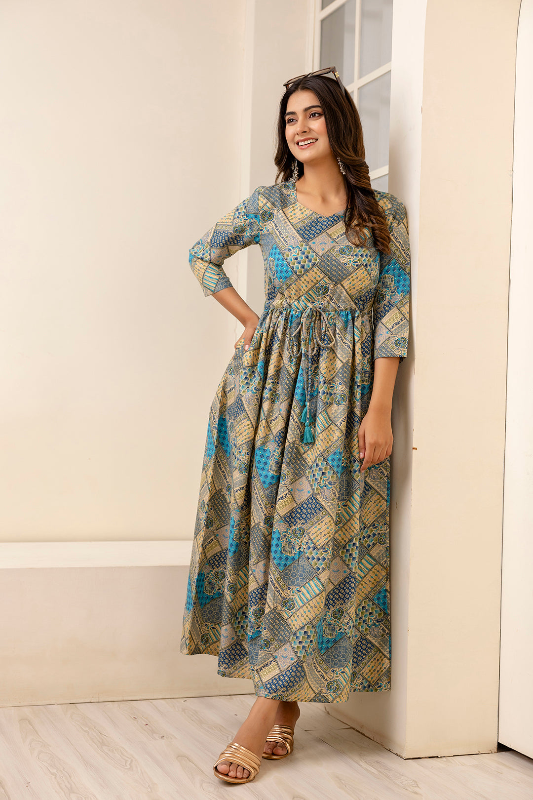 Women Multi Ethnic Printed Flared Dress | LASVINI - Redefining Indian Fashion with Elegance