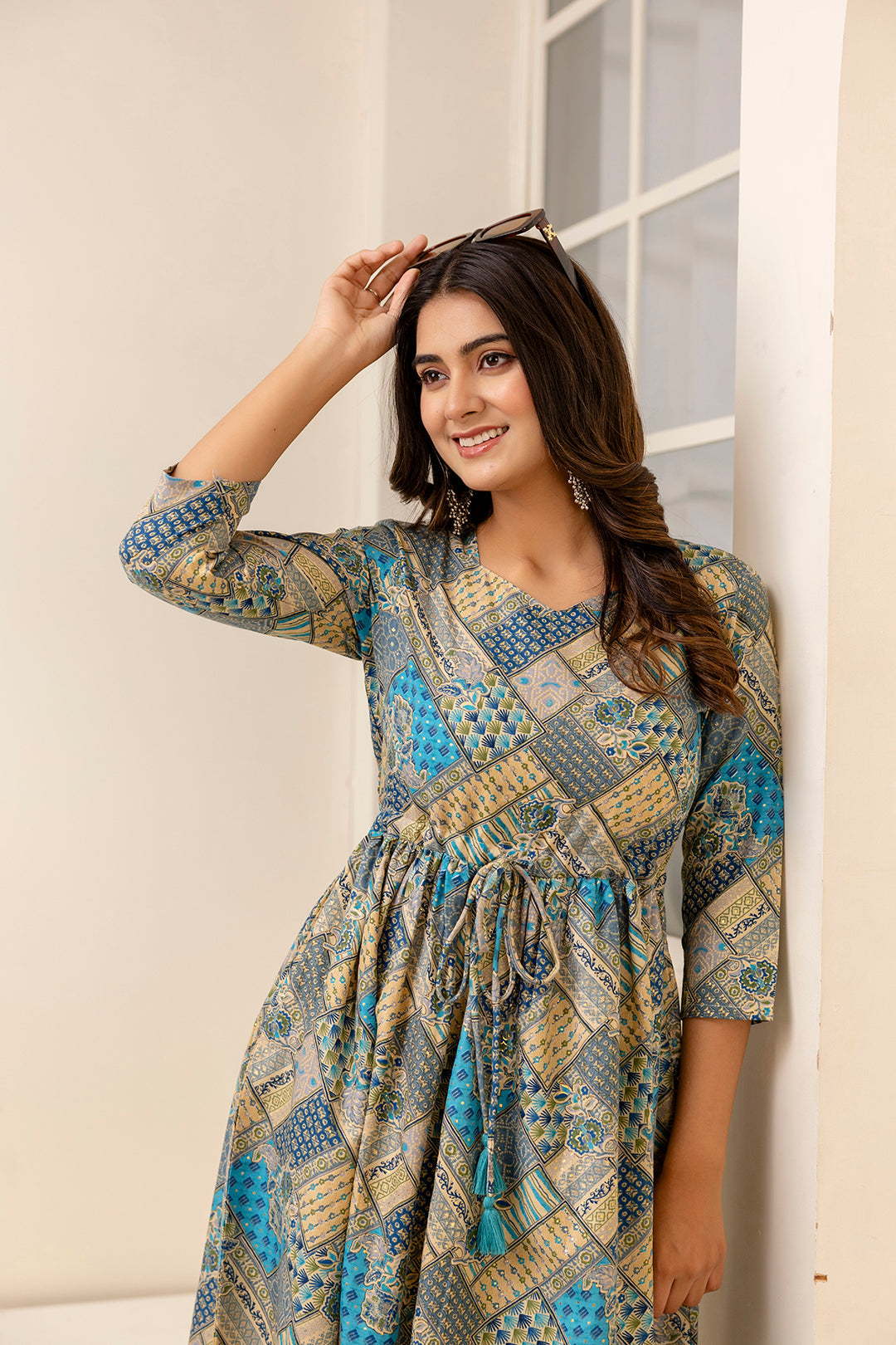 Women Multi Ethnic Printed Flared Dress | LASVINI - Redefining Indian Fashion with Elegance