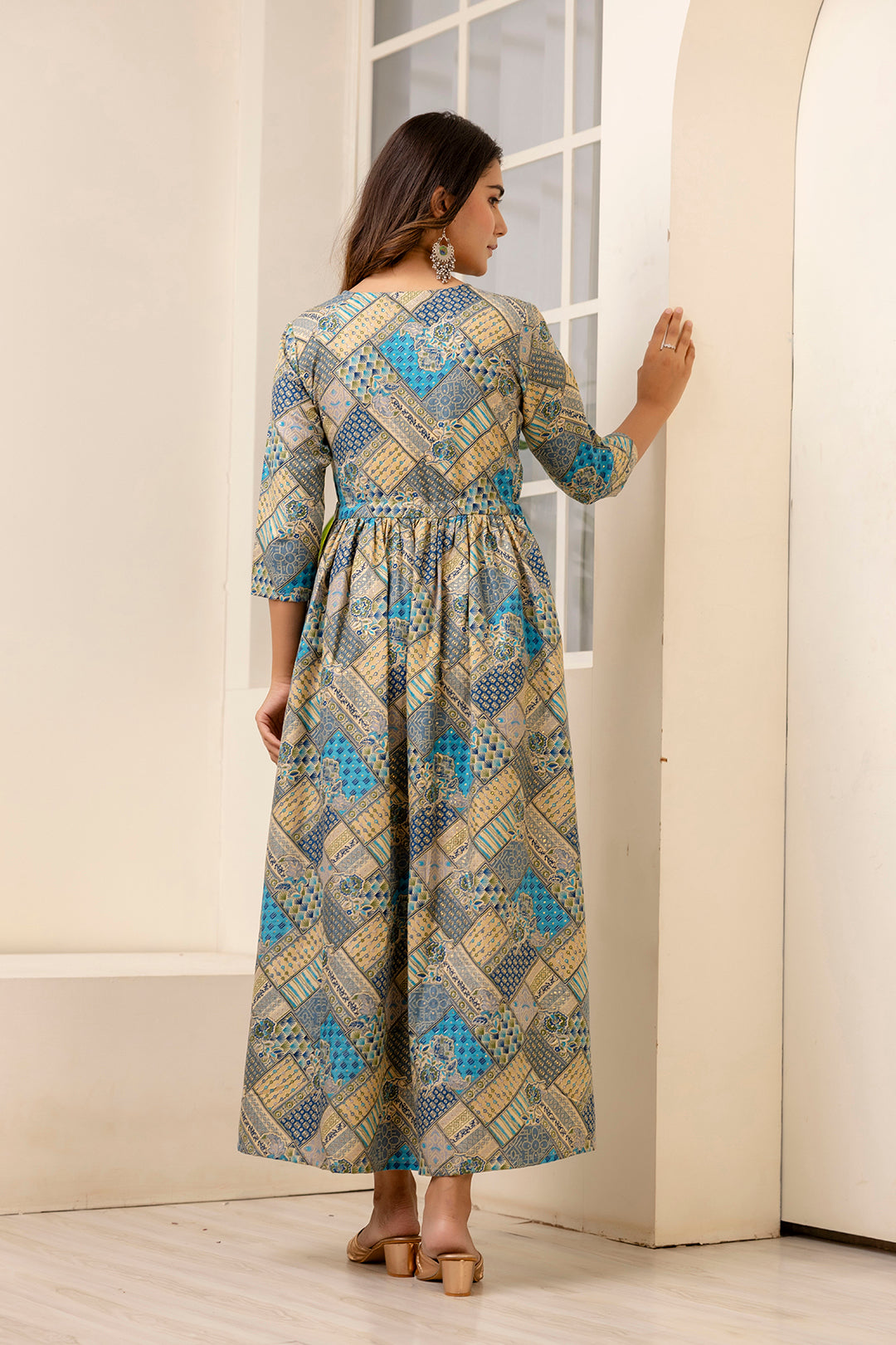 Women Multi Ethnic Printed Flared Dress | LASVINI - Redefining Indian Fashion with Elegance