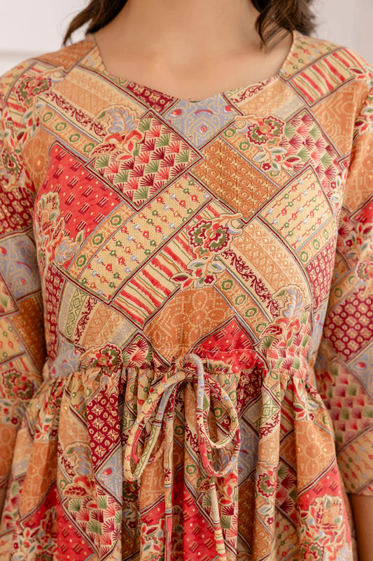 Women Multi Ethnic Printed Flared Dress | LASVINI - Redefining Indian Fashion with Elegance