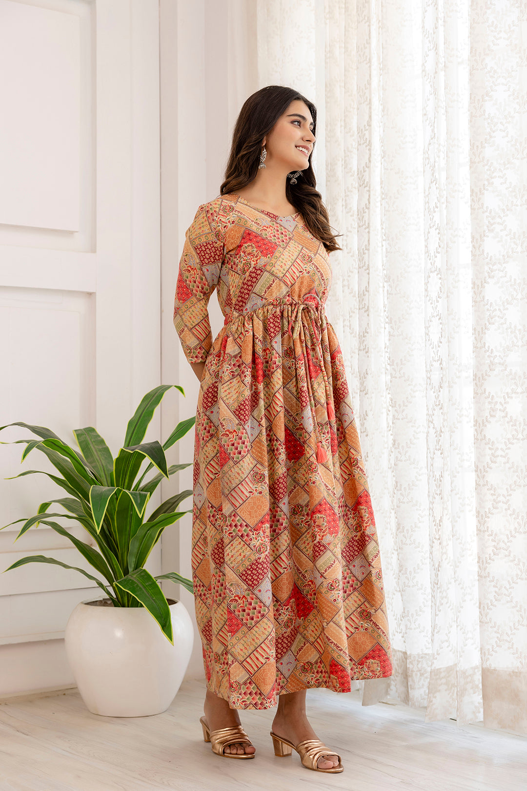 Women Multi Ethnic Printed Flared Dress | LASVINI - Redefining Indian Fashion with Elegance