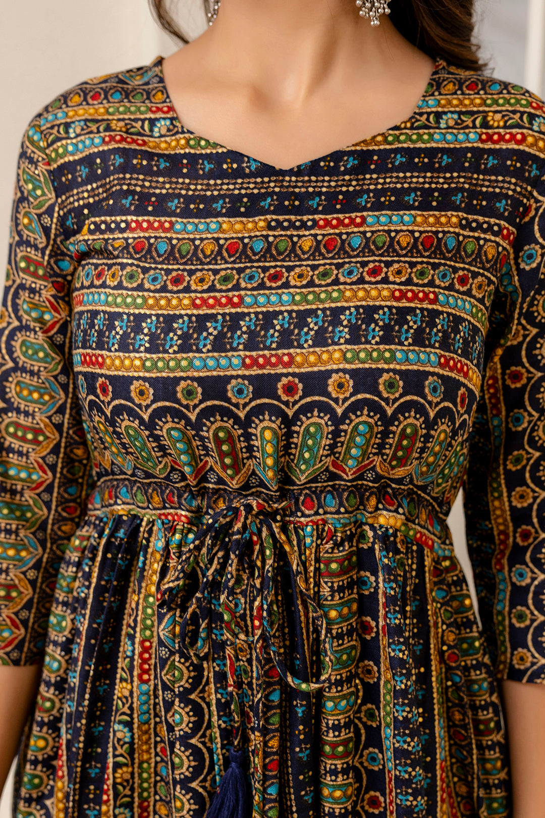 Women Black Ethnic Printed Flared Dress | LASVINI - Redefining Indian Fashion with Elegance