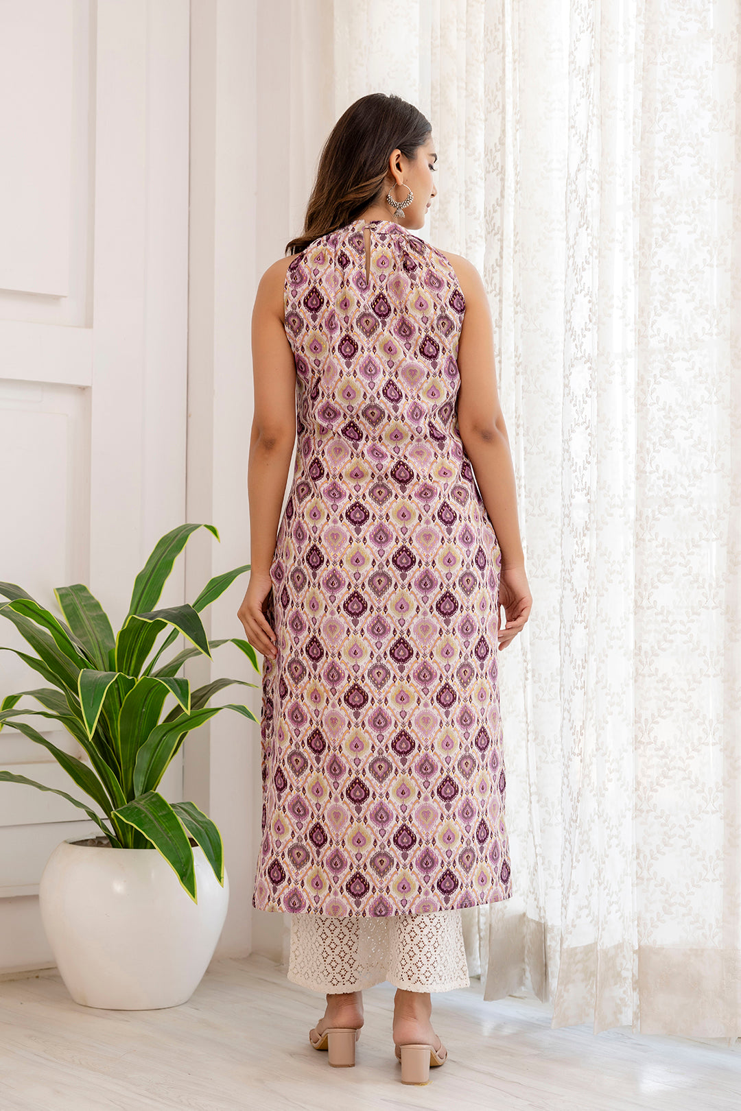 Women Multi Printed Straight Halter Neck Kurta | LASVINI - Redefining Indian Fashion with Elegance