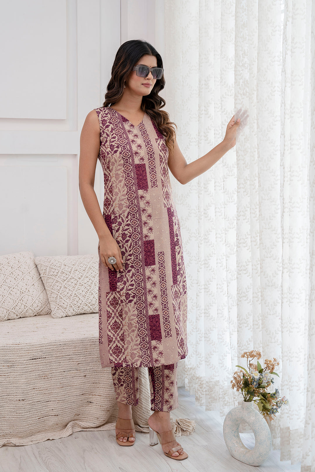 Women Purple Printed Kurta With Trouser | LASVINI - Redefining Indian Fashion with Elegance