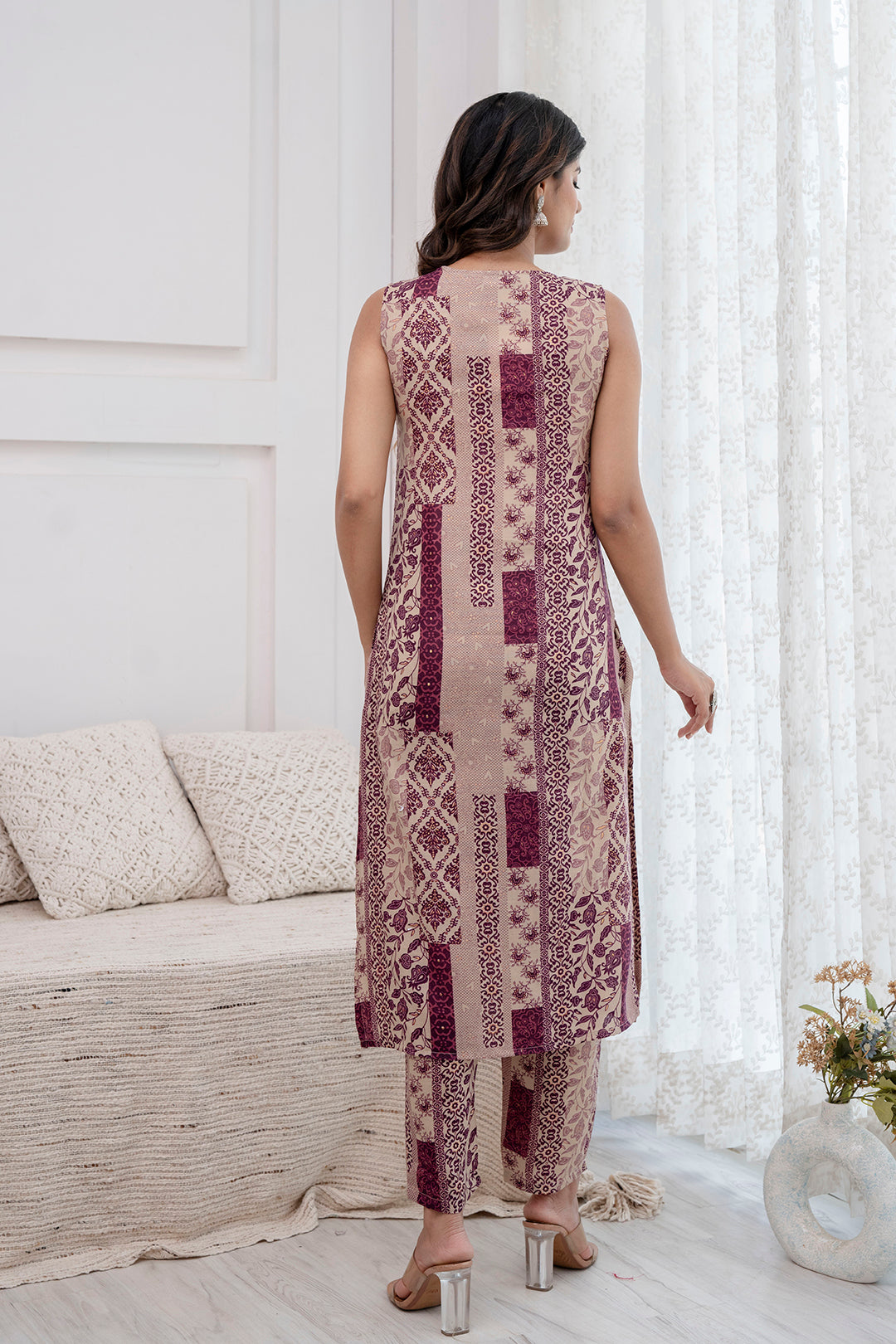 Women Purple Printed Kurta With Trouser | LASVINI - Redefining Indian Fashion with Elegance