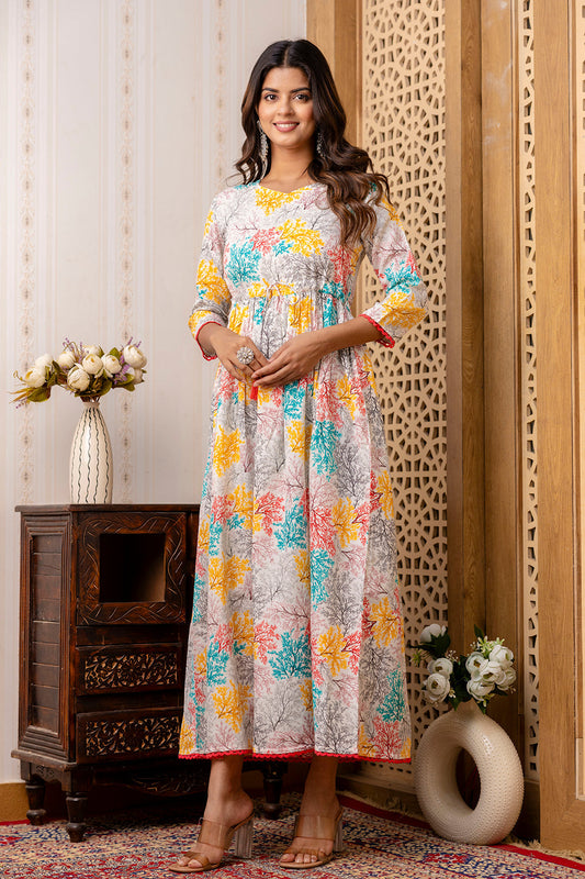 Women Multi Ethnic Printed Flared Dress | LASVINI - Redefining Indian Fashion with Elegance