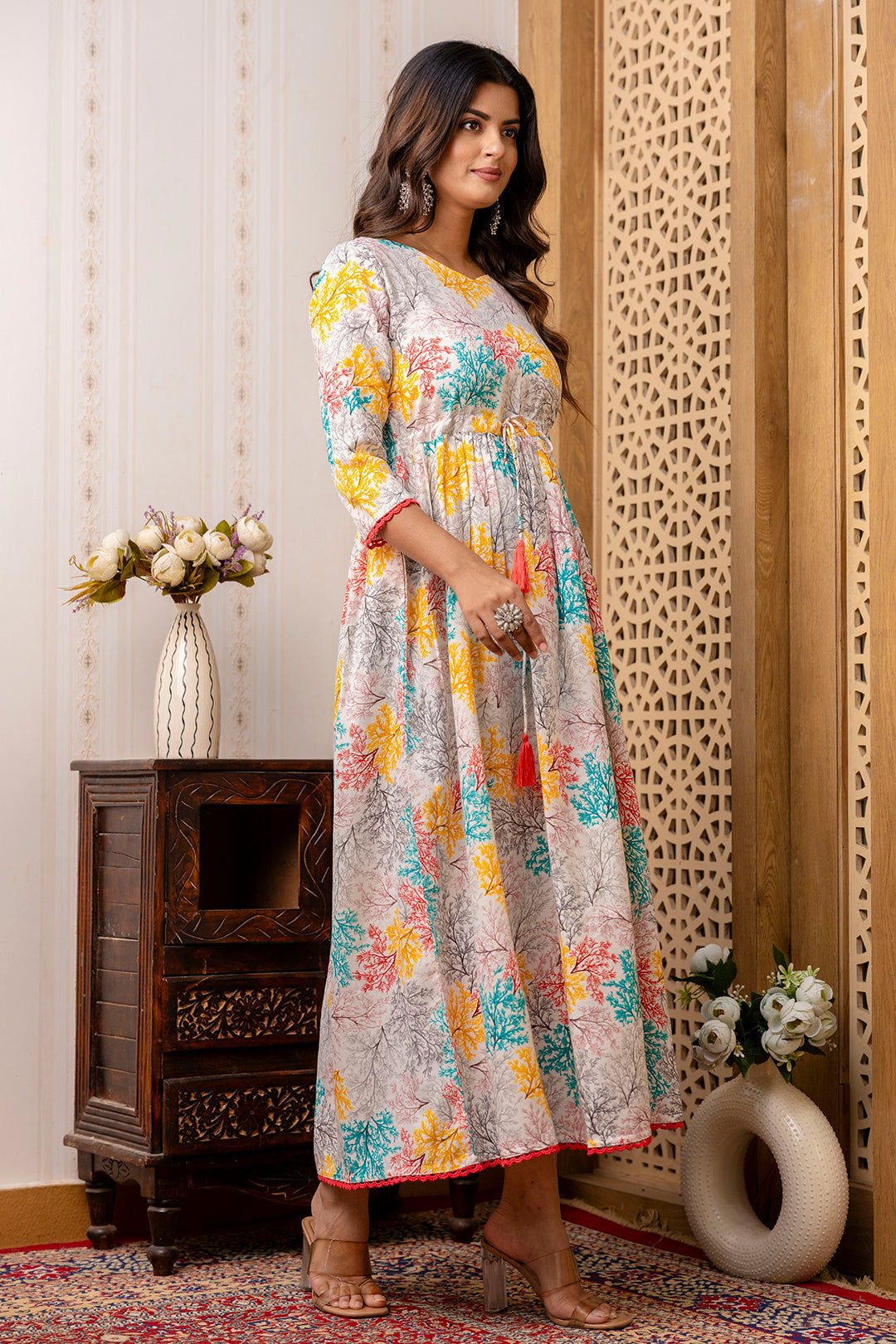 Women Multi Ethnic Printed Flared Dress | LASVINI - Redefining Indian Fashion with Elegance