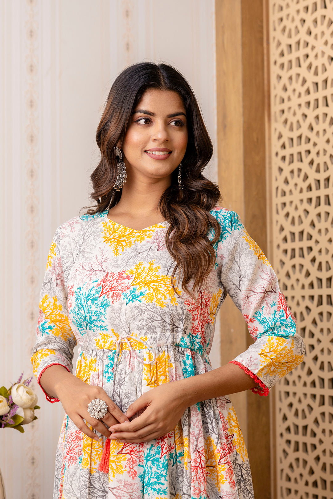 Women Multi Ethnic Printed Flared Dress | LASVINI - Redefining Indian Fashion with Elegance