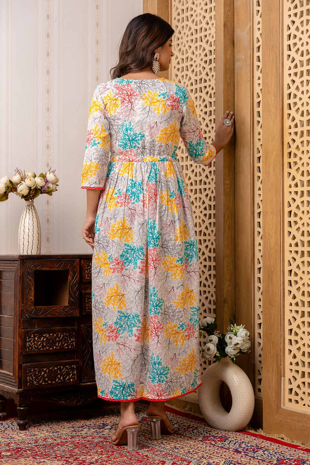Women Multi Ethnic Printed Flared Dress | LASVINI - Redefining Indian Fashion with Elegance
