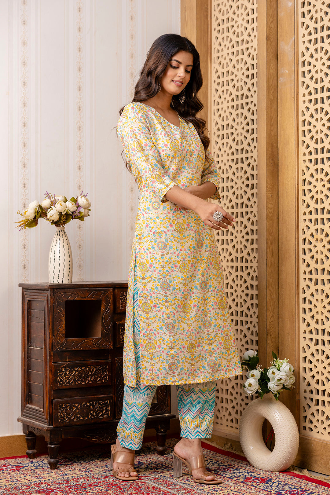 Women Multi Printed Straight Kurta With Trouser | LASVINI - Redefining Indian Fashion with Elegance