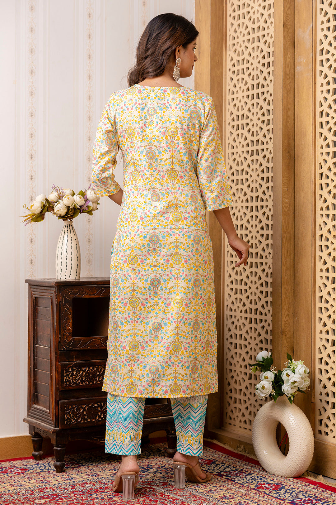 Women Multi Printed Straight Kurta With Trouser | LASVINI - Redefining Indian Fashion with Elegance