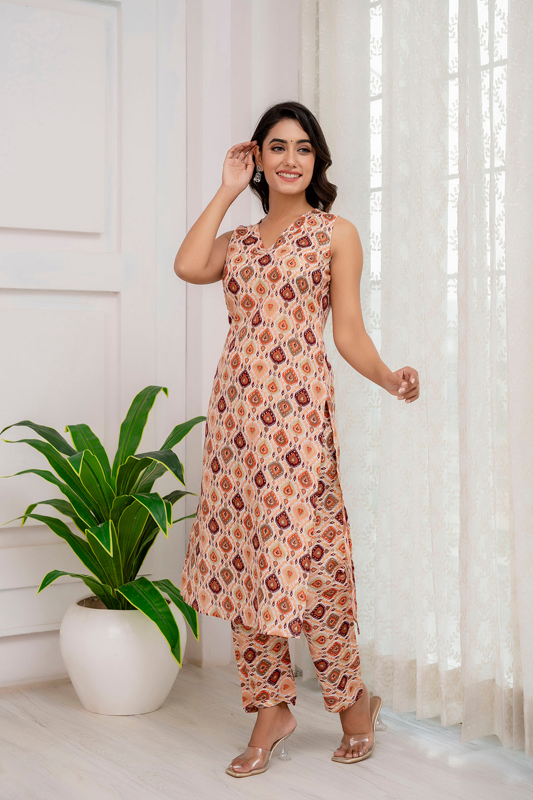 Fab Multi Printed Straight Sleeveless Kurta Pant Set | LASVINI - Redefining Indian Fashion with Elegance