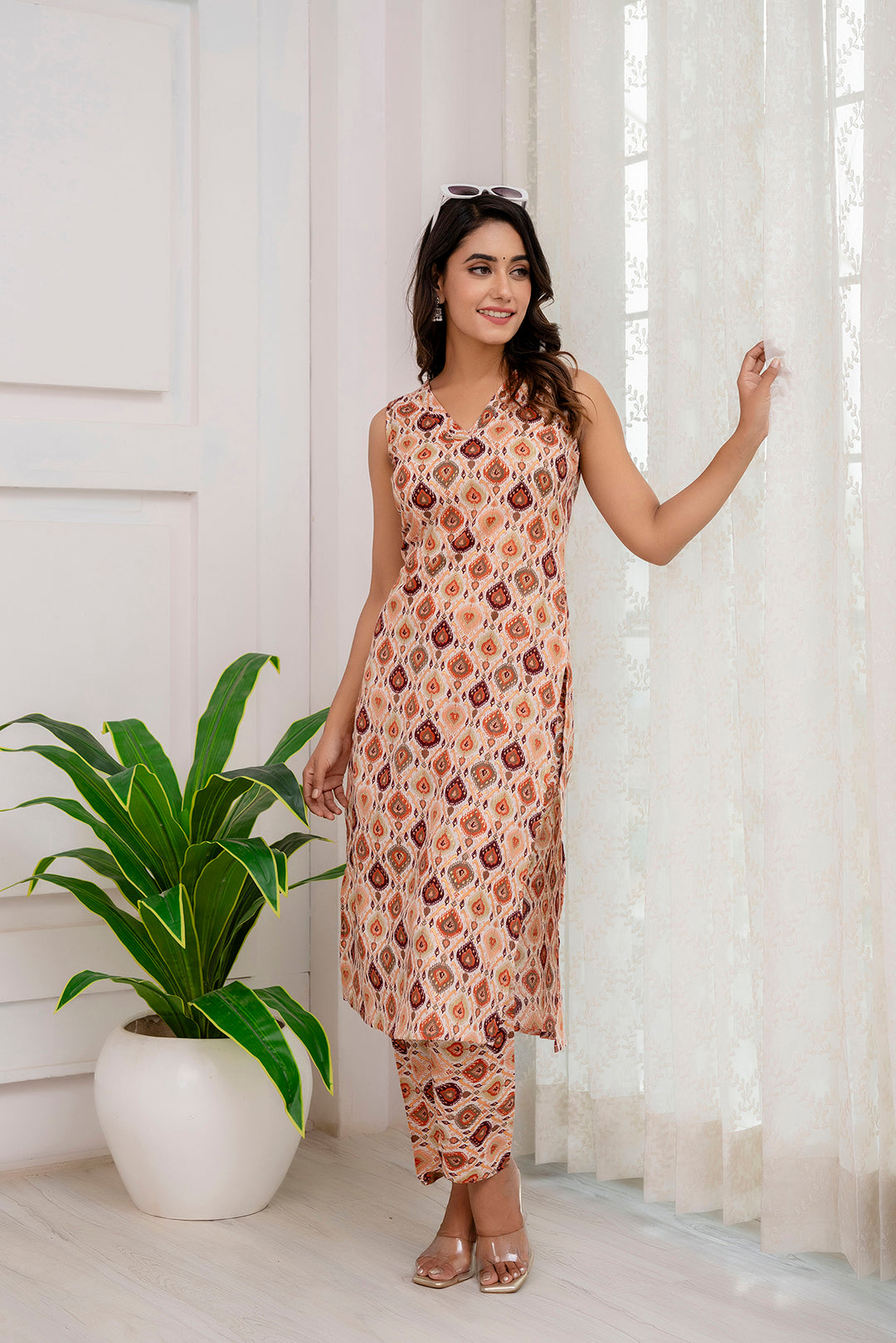 Fab Multi Printed Straight Sleeveless Kurta Pant Set | LASVINI - Redefining Indian Fashion with Elegance