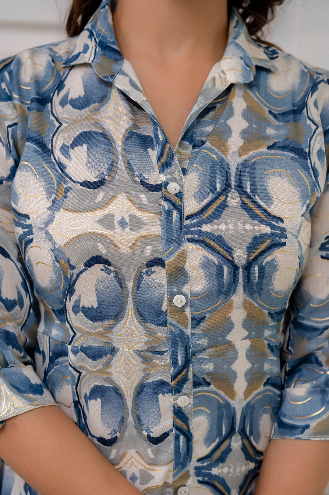 Fab Grey Abstract Printed Shirt Pattern Dress | LASVINI - Redefining Indian Fashion with Elegance