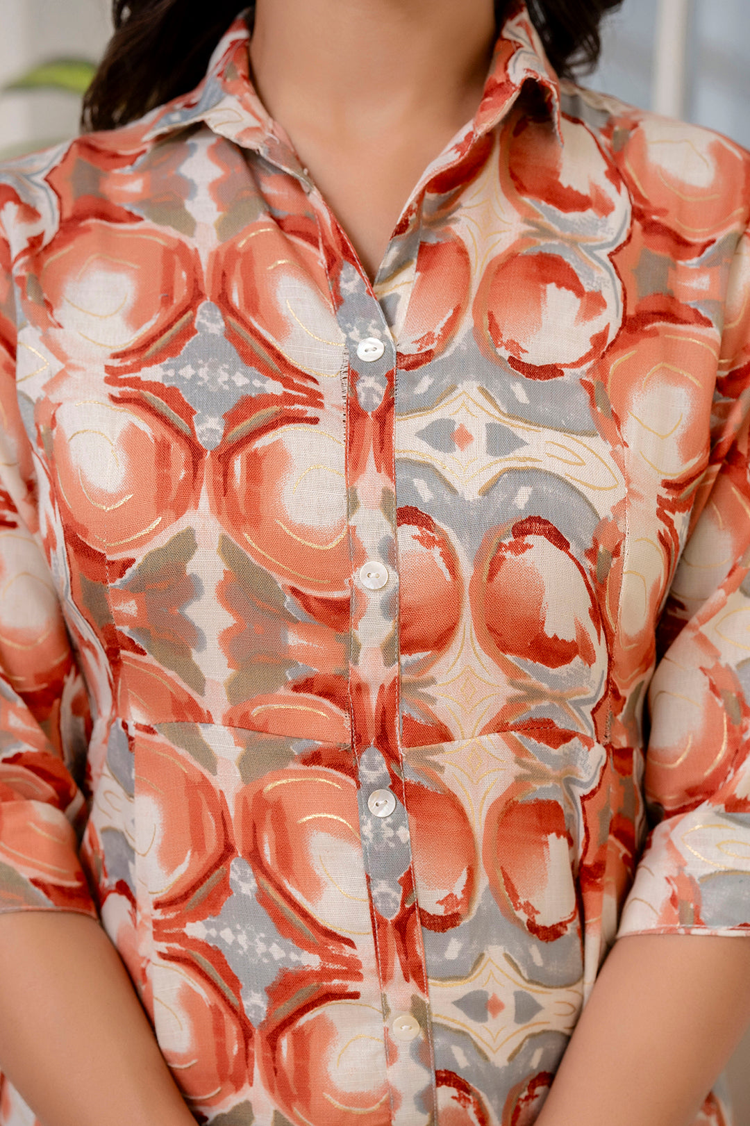 Fab Rust Abstract Printed Shirt Dress For Women | LASVINI - Redefining Indian Fashion with Elegance