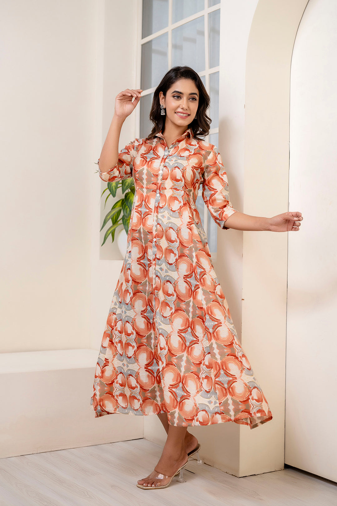 Fab Rust Abstract Printed Shirt Dress For Women | LASVINI - Redefining Indian Fashion with Elegance
