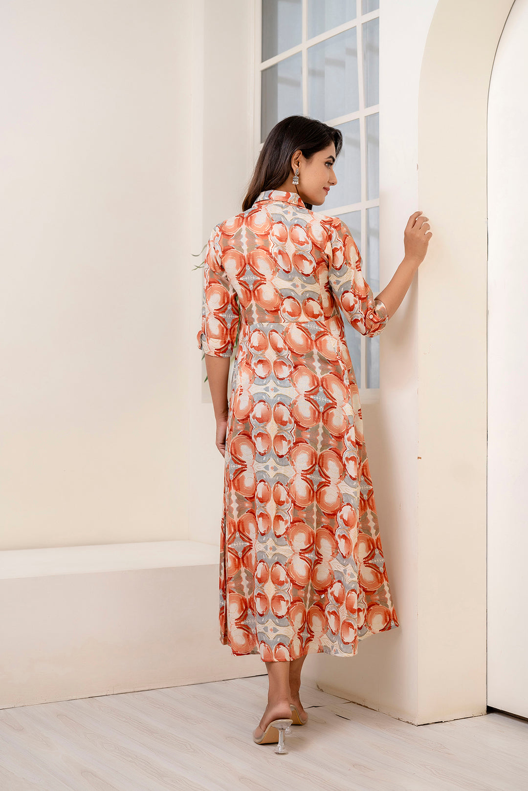 Fab Rust Abstract Printed Shirt Dress For Women | LASVINI - Redefining Indian Fashion with Elegance