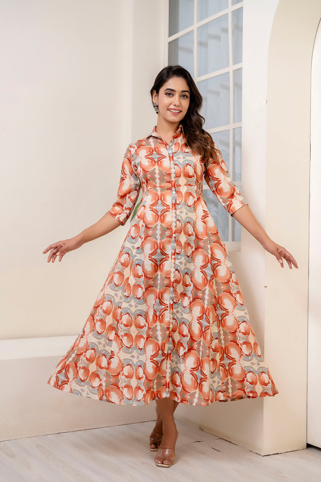 Fab Rust Abstract Printed Shirt Dress For Women | LASVINI - Redefining Indian Fashion with Elegance