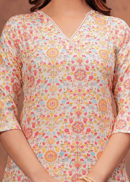 Women Multicolor Printed Straight Kurta And Trouser | LASVINI - Redefining Indian Fashion with Elegance