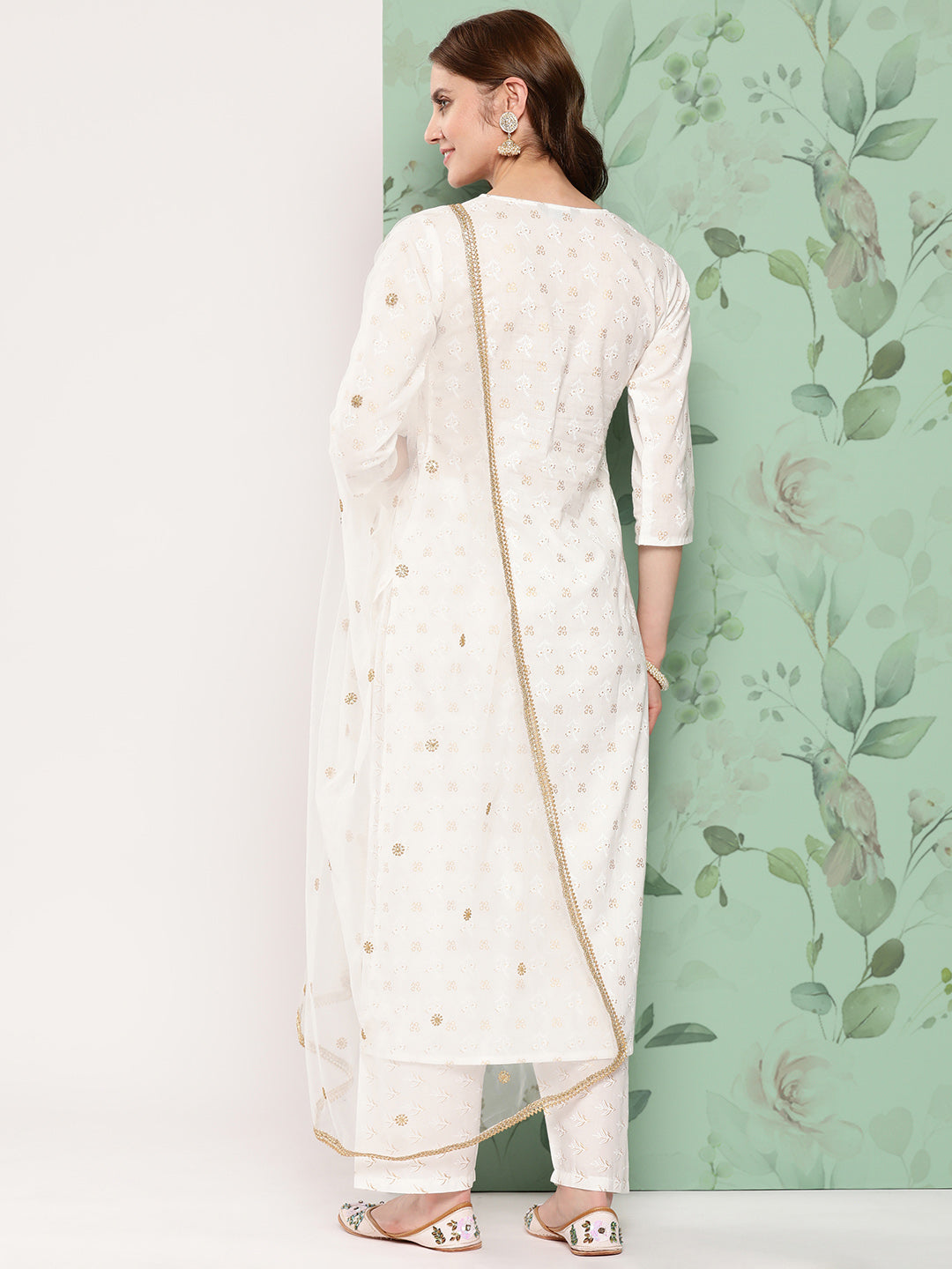 Women Off White Embroidered Straight Kurta With Palazzo And Net Dupatta | LASVINI - Redefining Indian Fashion with Elegance
