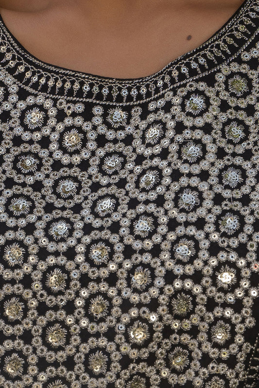 Women Black Embroidered Solid Dress With Net Sequence Dupatta | LASVINI - Redefining Indian Fashion with Elegance