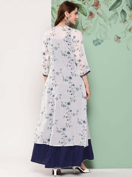 Women Navy Blue Dress With Printed Jacket With Printed Jacket | LASVINI - Redefining Indian Fashion with Elegance