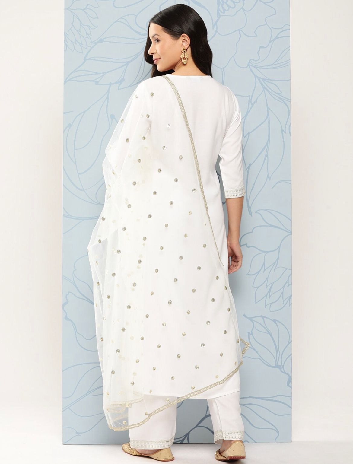 Women White Embroidered Straight Kurta With Palazzo And Net Dupatta | LASVINI - Redefining Indian Fashion with Elegance