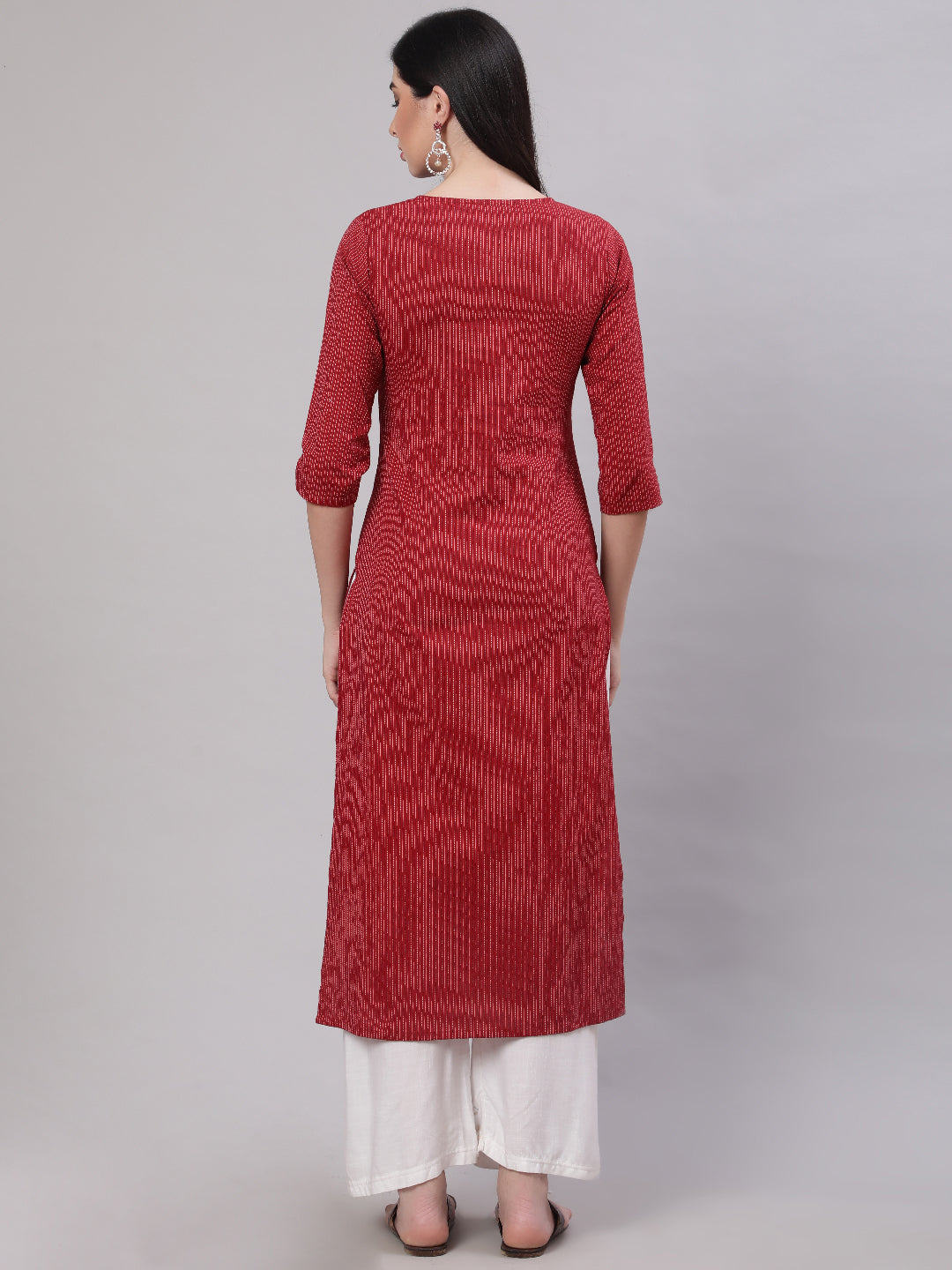 Women Maroon Embroidered Yoke Design Straight Kurta | LASVINI - Redefining Indian Fashion with Elegance