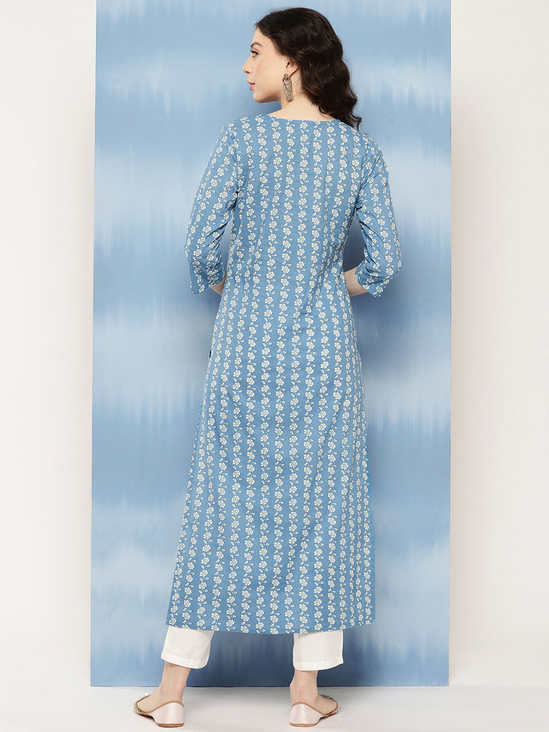 Women Blue Embroidered Yoke Design Straight Kurta | LASVINI - Redefining Indian Fashion with Elegance
