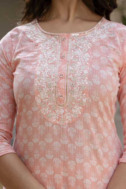 Women Pink Embroidered Straight Kurta With Trouser And Dupatta | LASVINI - Redefining Indian Fashion with Elegance