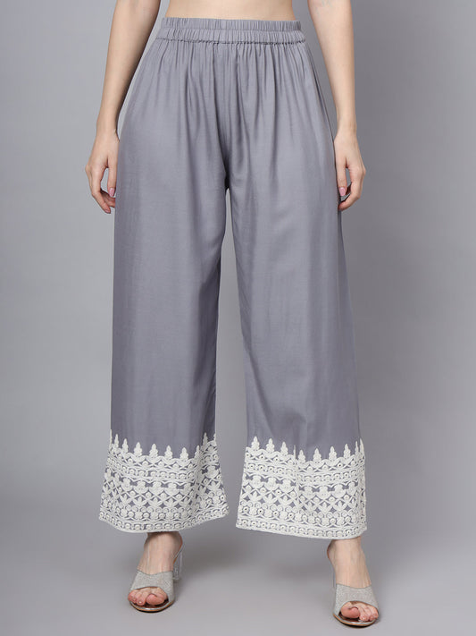 White Blue Motif Print Rayon Kurta Palazzo Sets For Women | LASVINI - Redefining Indian Fashion with Elegance