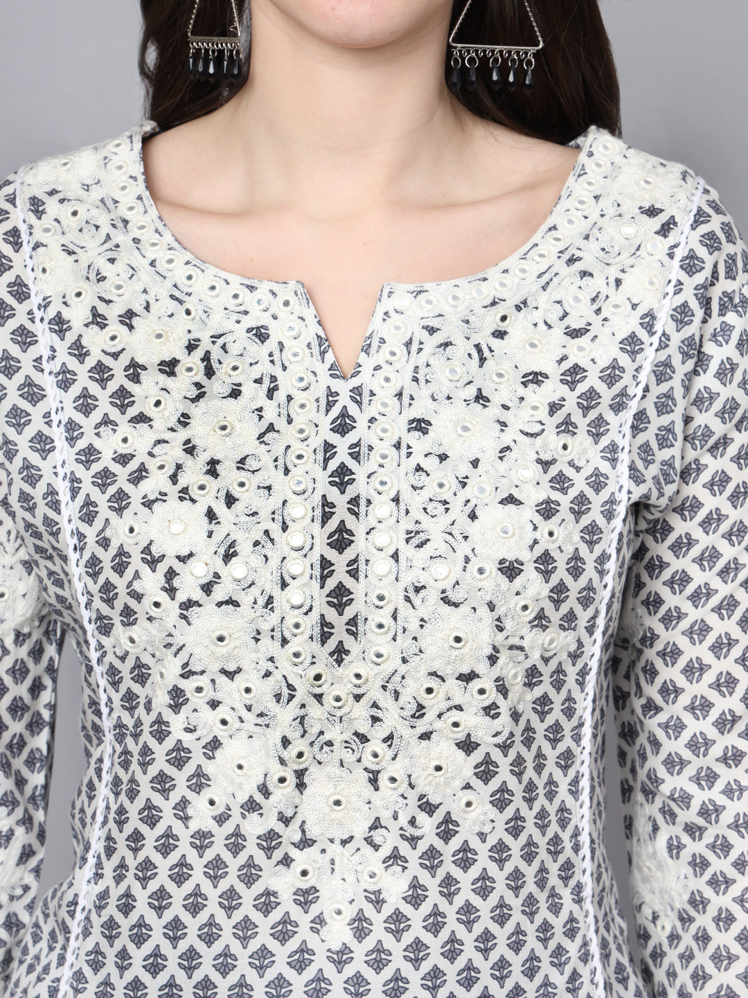 White Blue Motif Print Rayon Kurta Palazzo Sets For Women | LASVINI - Redefining Indian Fashion with Elegance