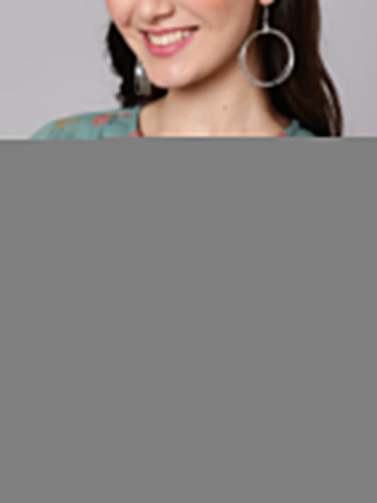 Women Green Ethnic Printed Flared Maternity Dress | LASVINI - Redefining Indian Fashion with Elegance