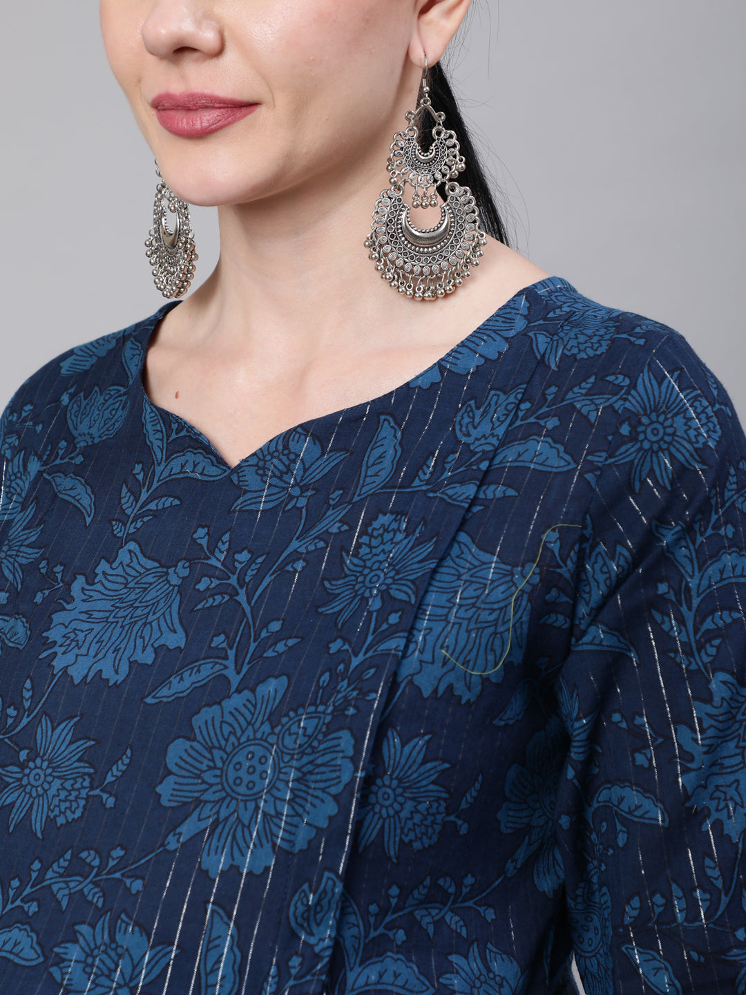 Women Navy Blue Ethinc Printed Flared Maternity Dress | LASVINI - Redefining Indian Fashion with Elegance