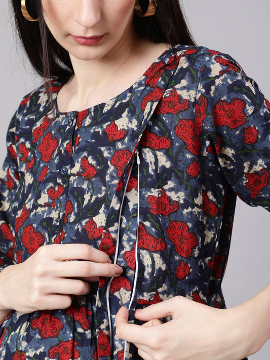 Women Multi Ethnic Printed Flared Maternity Dress | LASVINI - Redefining Indian Fashion with Elegance