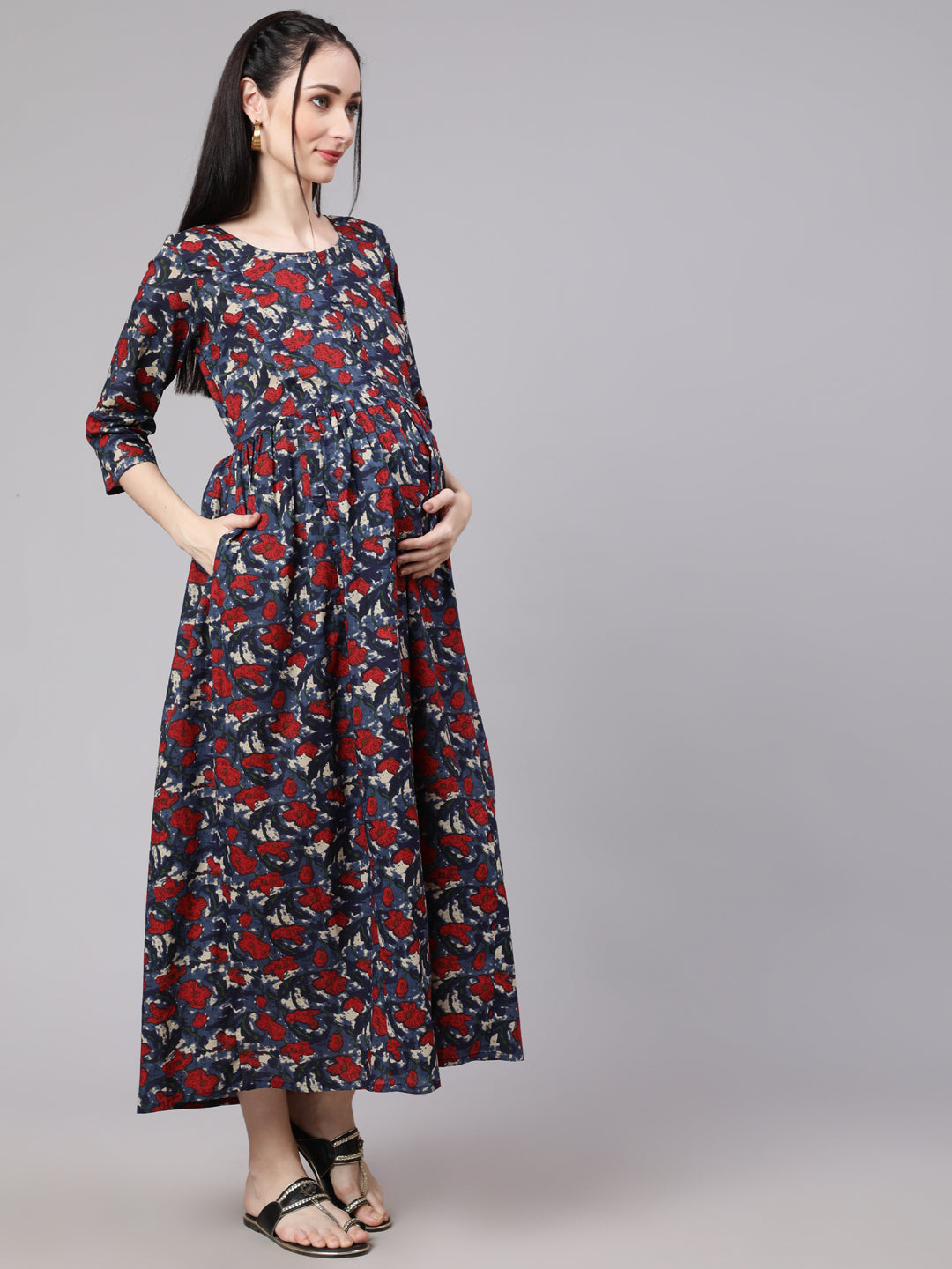 Women Multi Ethnic Printed Flared Maternity Dress | LASVINI - Redefining Indian Fashion with Elegance