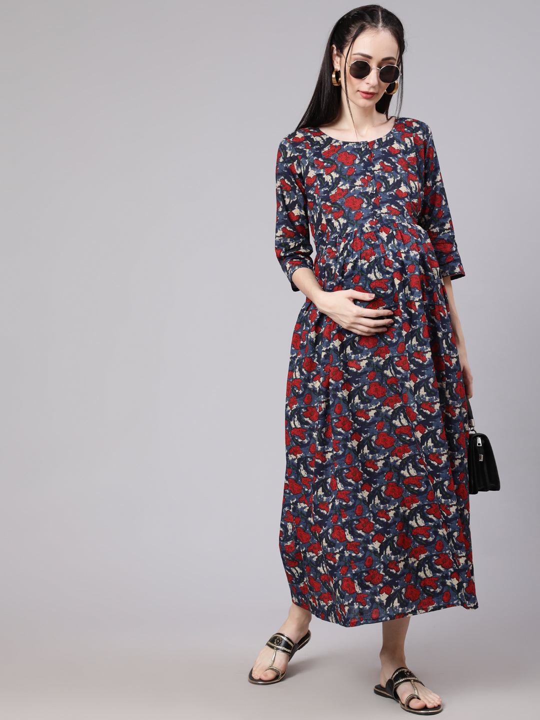 Women Multi Ethnic Printed Flared Maternity Dress | LASVINI - Redefining Indian Fashion with Elegance