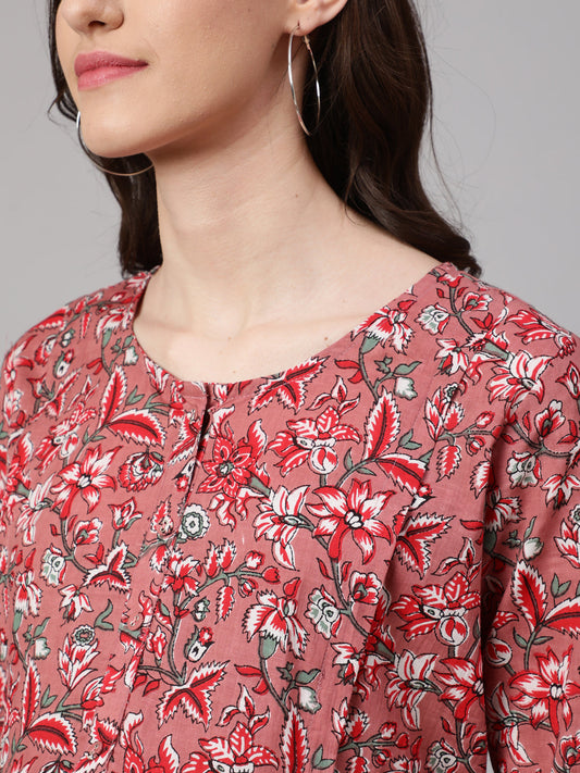 Women Mauve Floral Printed Flared Maternity Dress | LASVINI - Redefining Indian Fashion with Elegance