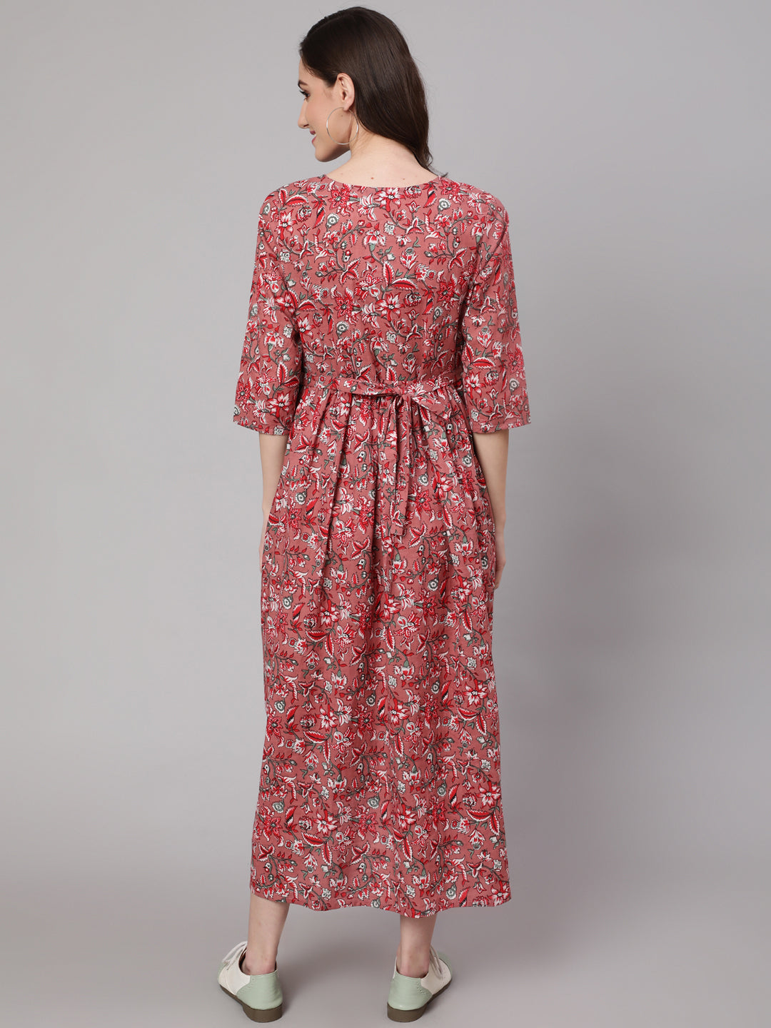 Women Mauve Floral Printed Flared Maternity Dress | LASVINI - Redefining Indian Fashion with Elegance
