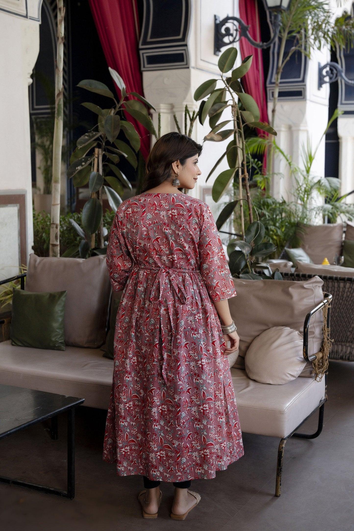 Women Mauve Floral Printed Flared Maternity Dress | LASVINI - Redefining Indian Fashion with Elegance