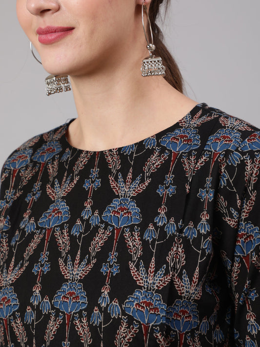 Women Black Floral Printed Flared Maternity Dress | LASVINI - Redefining Indian Fashion with Elegance