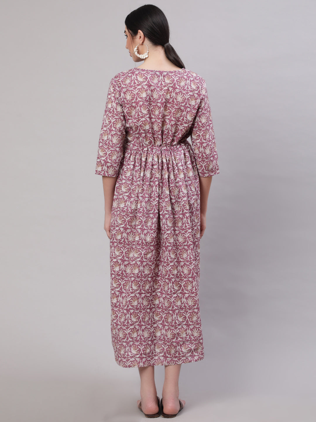 Women Lavender Printed Flared Maternity Dress | LASVINI - Redefining Indian Fashion with Elegance