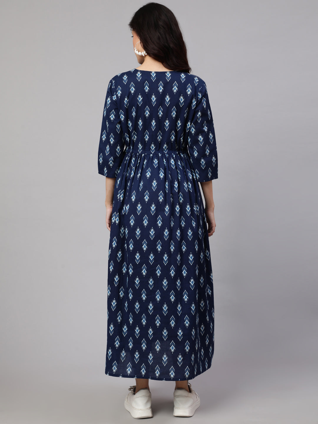 Women Blue Floral Printed Flared Maternity Dress | LASVINI - Redefining Indian Fashion with Elegance