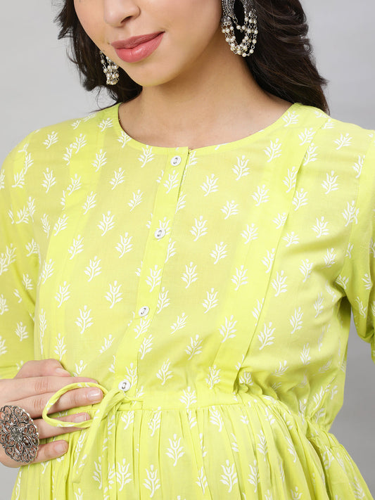 Women Yellow Printed Flared Maternity Dress | LASVINI - Redefining Indian Fashion with Elegance