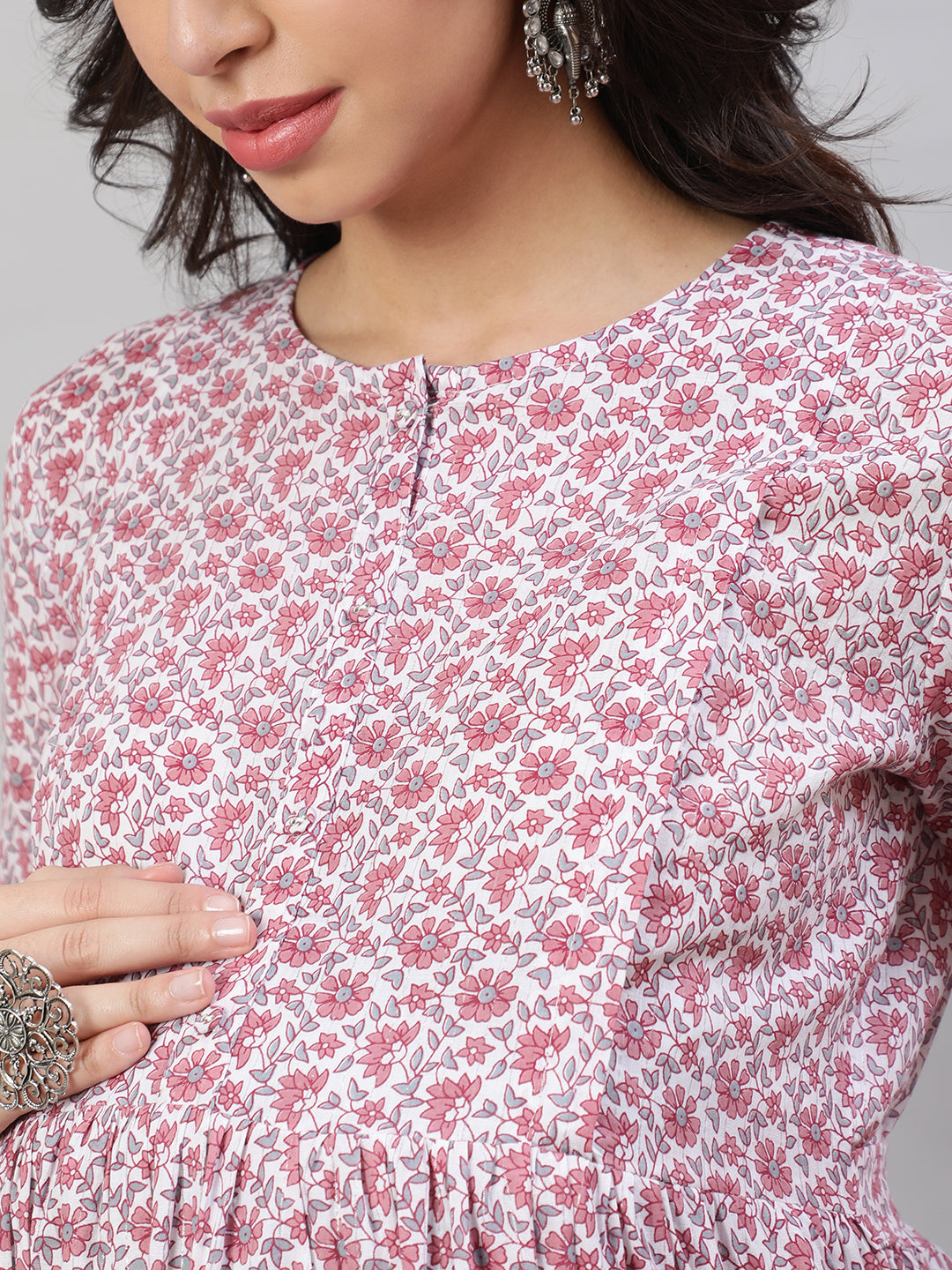 Women Off-White Printed Flared Maternity Dress | LASVINI - Redefining Indian Fashion with Elegance