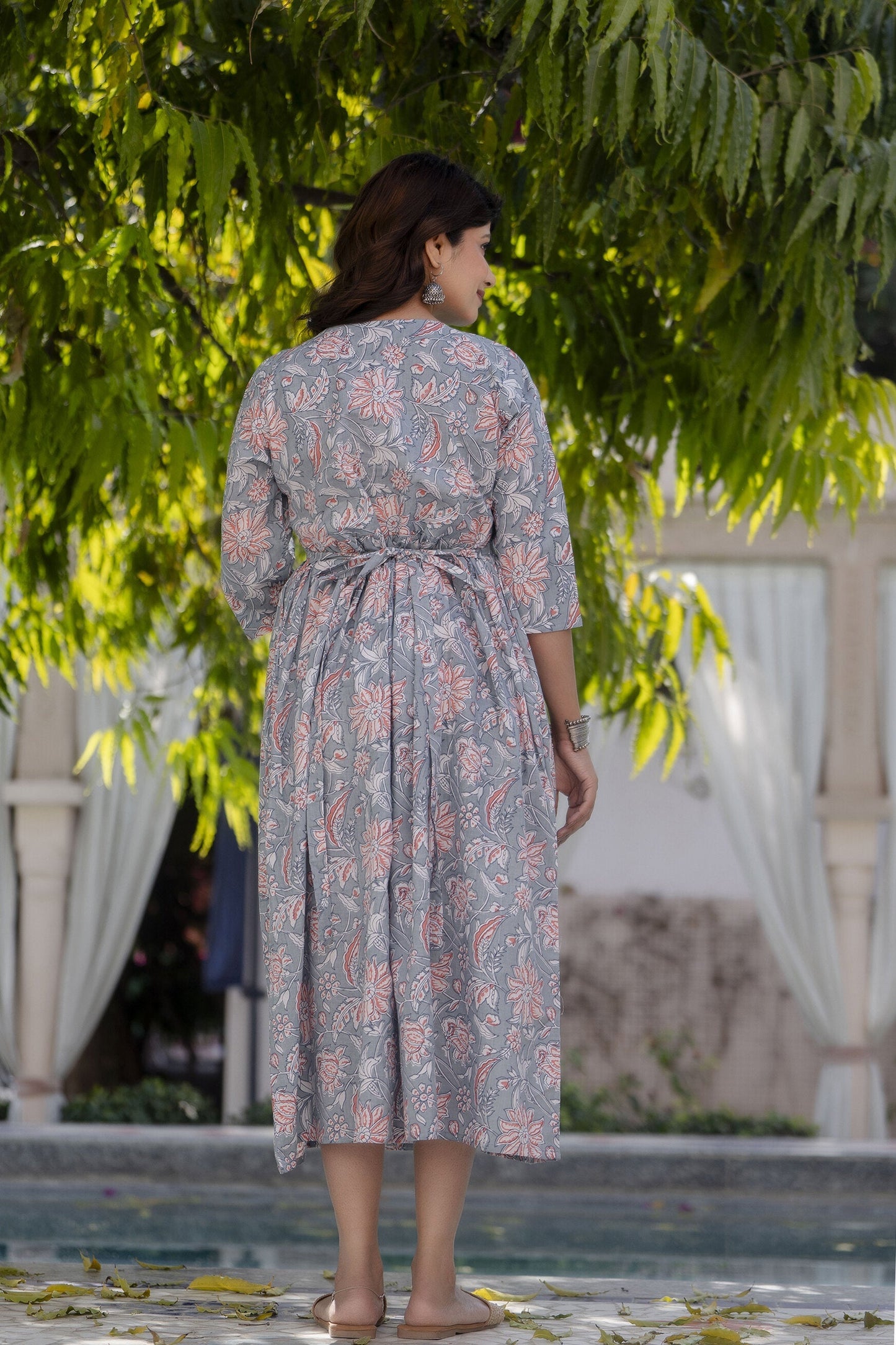 Women Grey Floral Printed Maternity Dress | LASVINI - Redefining Indian Fashion with Elegance