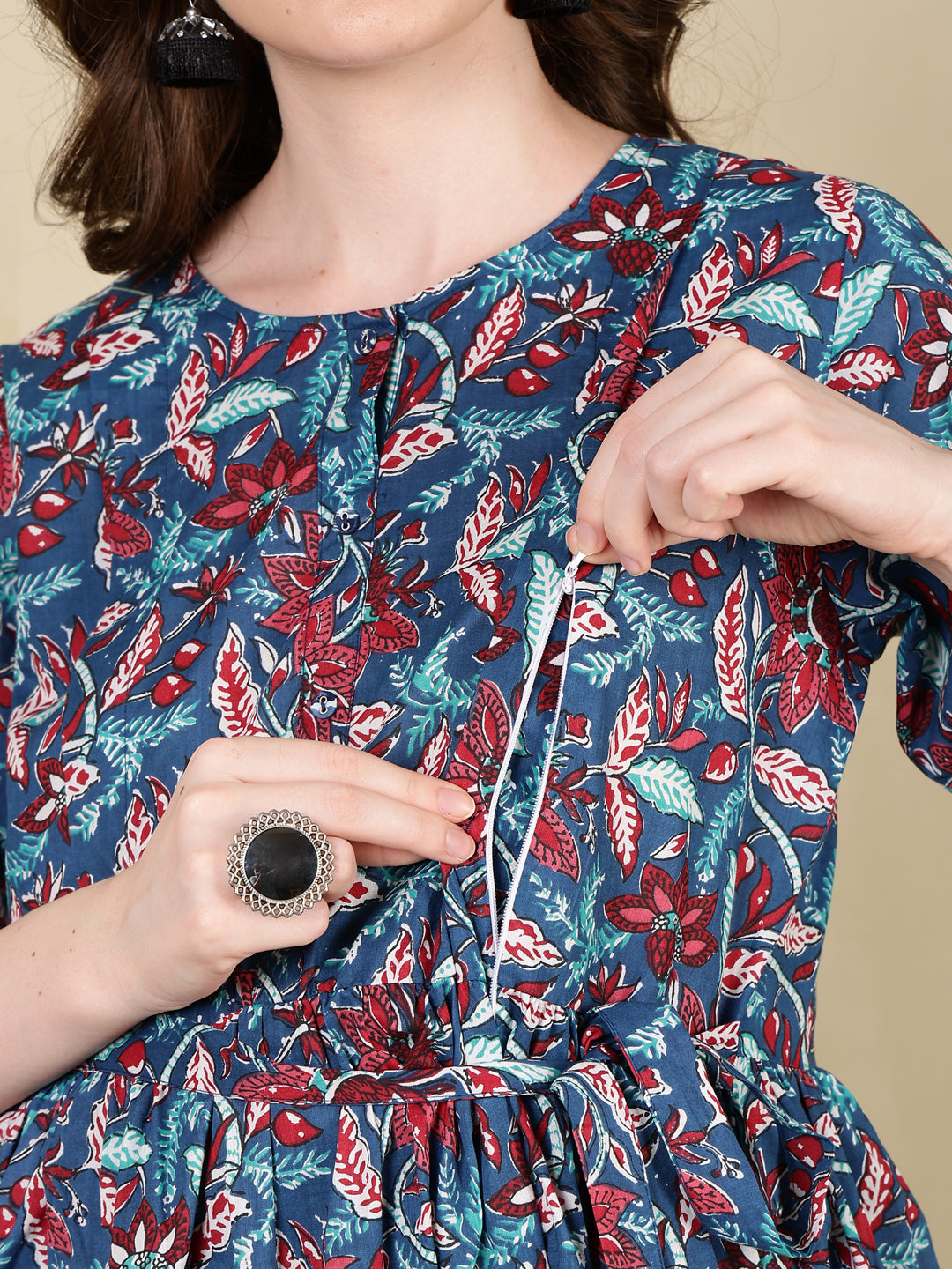 Women Multi Printed Flared Maternity Dress | LASVINI - Redefining Indian Fashion with Elegance