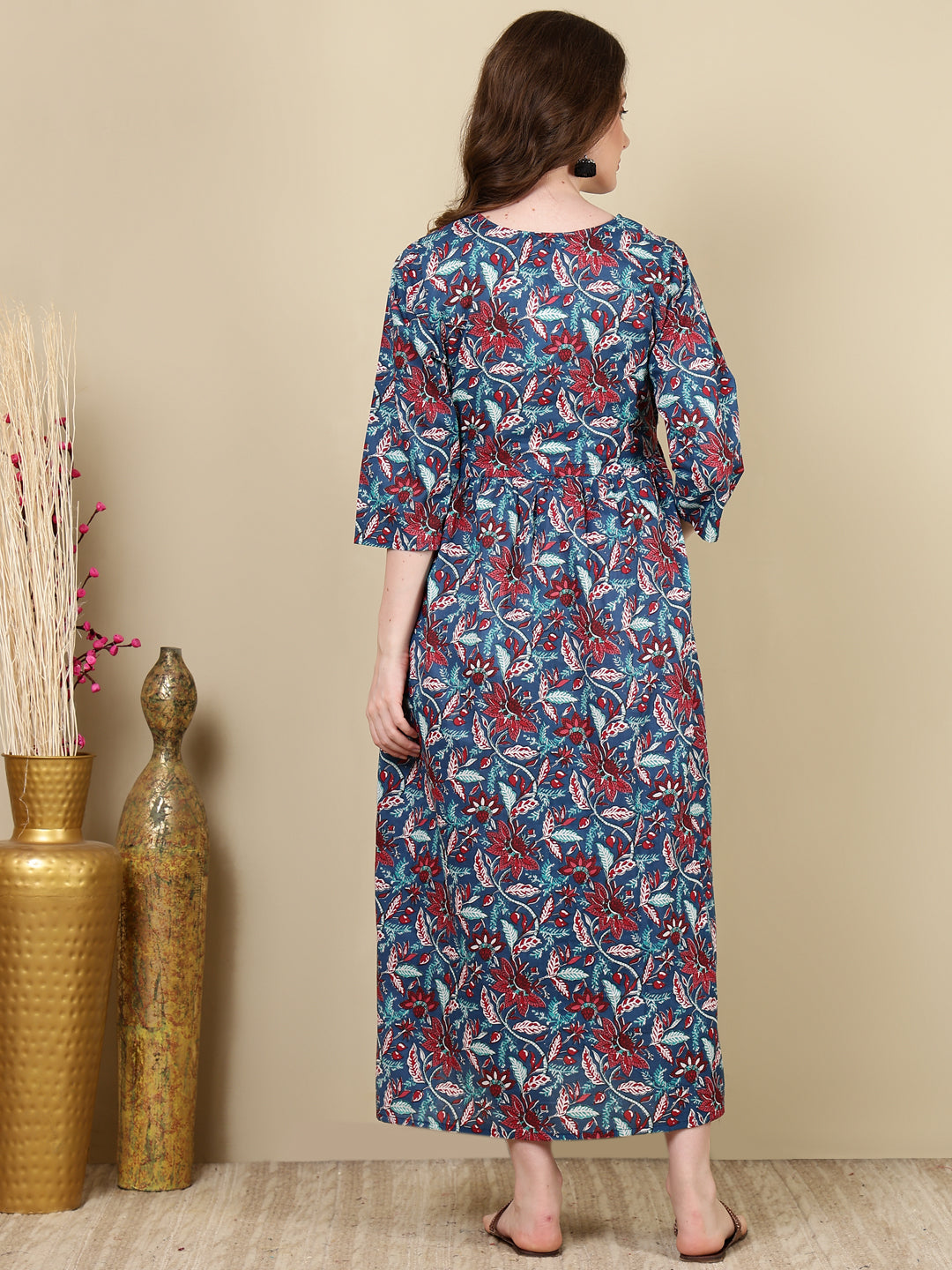 Women Multi Printed Flared Maternity Dress | LASVINI - Redefining Indian Fashion with Elegance