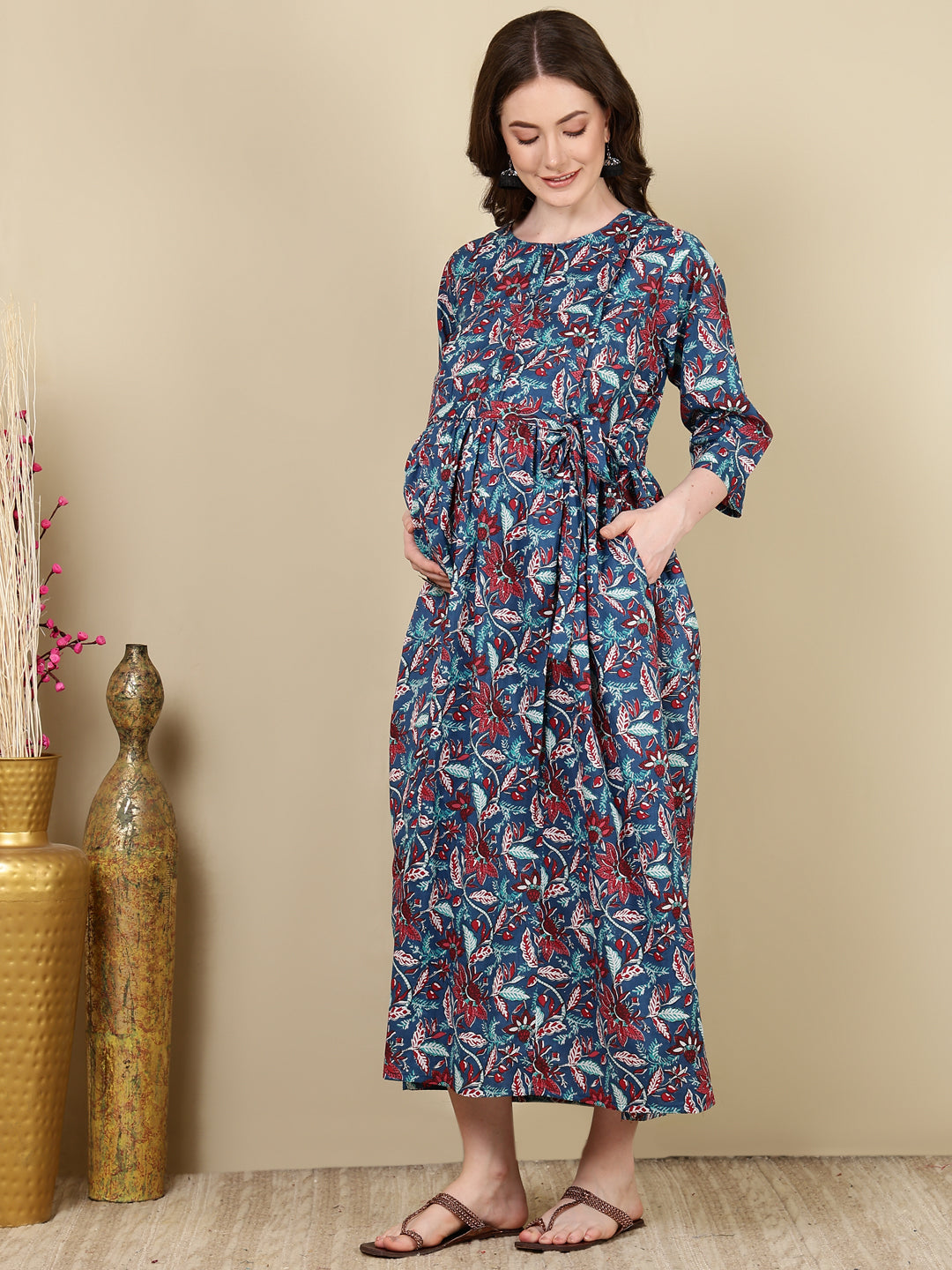 Women Multi Printed Flared Maternity Dress | LASVINI - Redefining Indian Fashion with Elegance