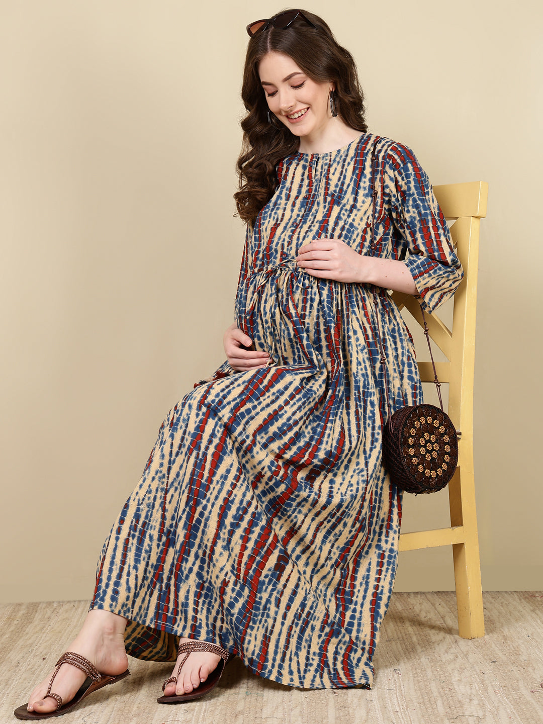 Women Multi Printed Flared Maternity Dress | LASVINI - Redefining Indian Fashion with Elegance
